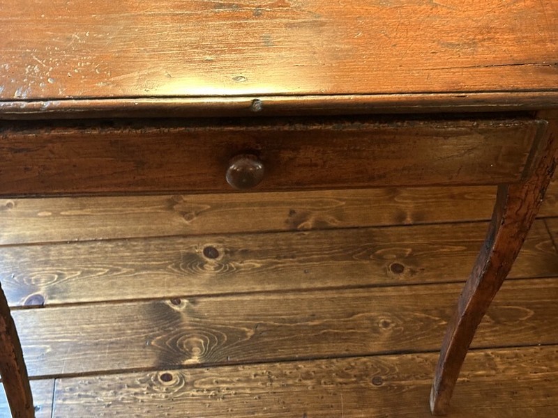 Authentic RARE 18th century French walnut single drawer table c 1760 wooden pins gallery