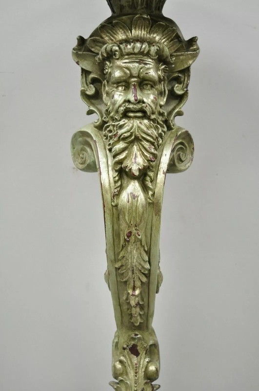 Italian Baroque Style Marble Top Figural Bearded Man Pedestal Stands - a Pair gallery