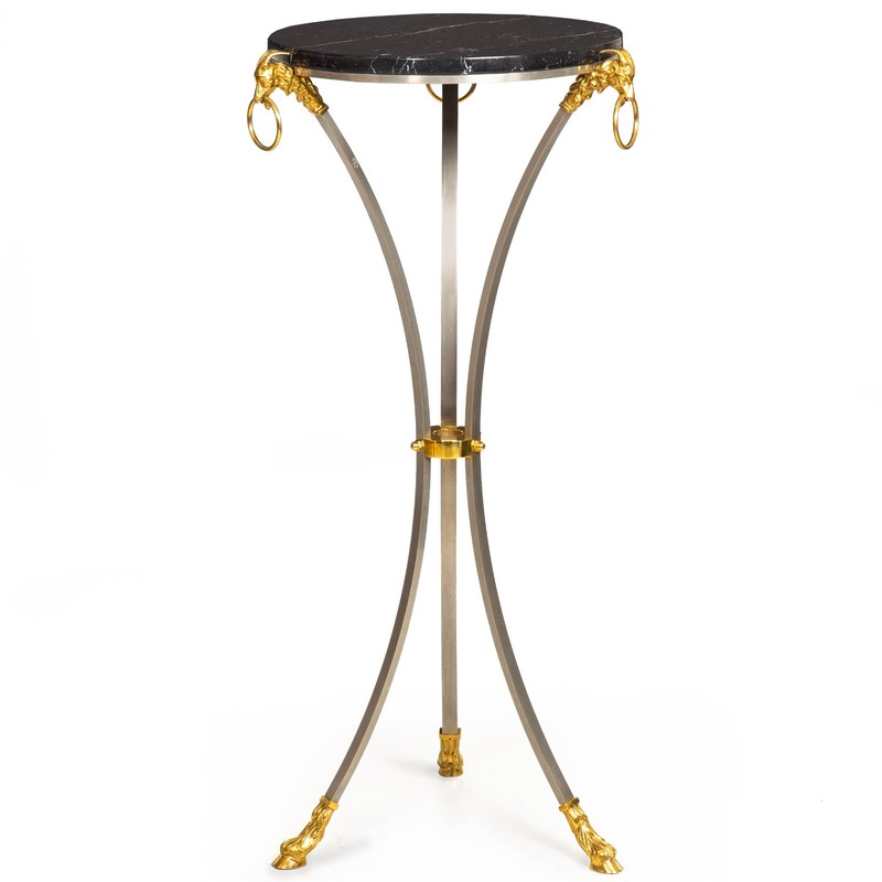 Hollywood Regency Steel Marble Top Pedestal Plant Stand Gueridon Table gallery