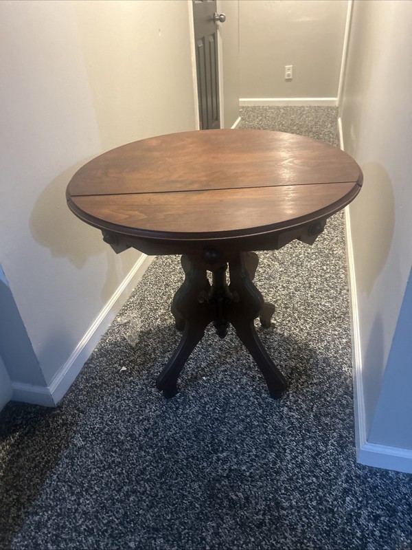 Antique Large carved victorian walnut center table marble top 1860 parlor gallery
