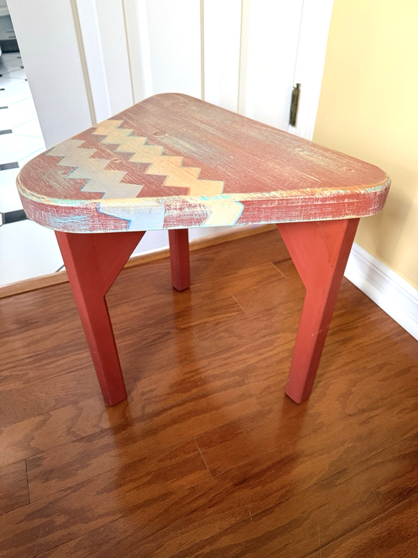 Vintage Tri Pod Small Table Hand Painted Southwestern Aztec, Santa Fe CIRCA 1988 gallery