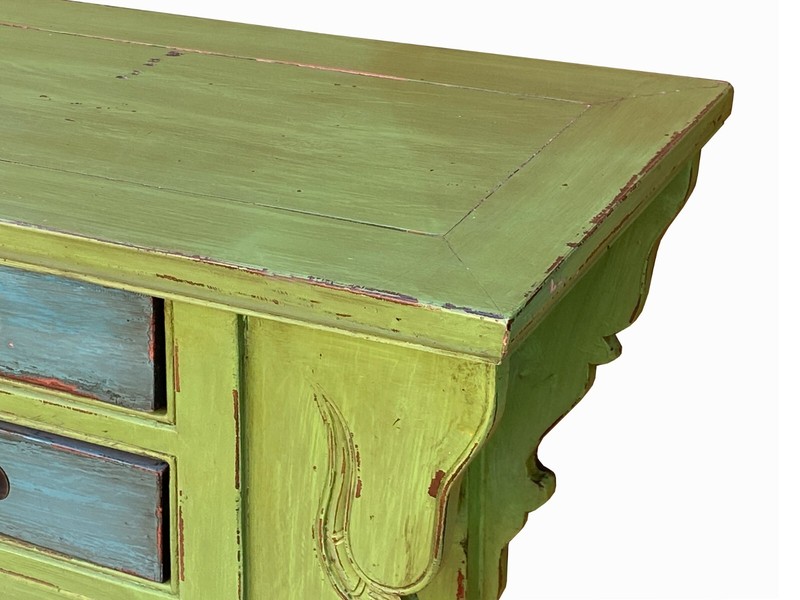 Distressed Lime Green 6 Blue Drawers Pedestal Sideboard Console Cabinet cs7823 gallery