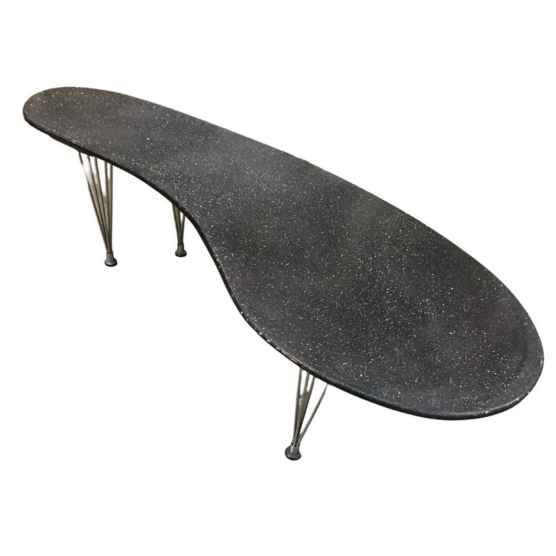 Large 67″ Bespoke Mid-Century Biomorphic Coffee Table W/ Wire Spoke Legs