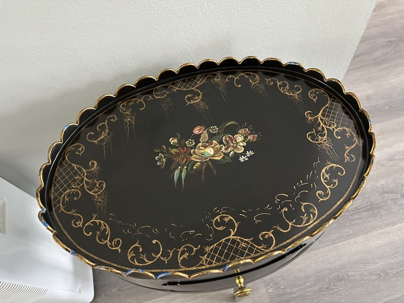 Maitland Smith Table English Regency Metal Black Hand Painted Two Tier Rare gallery