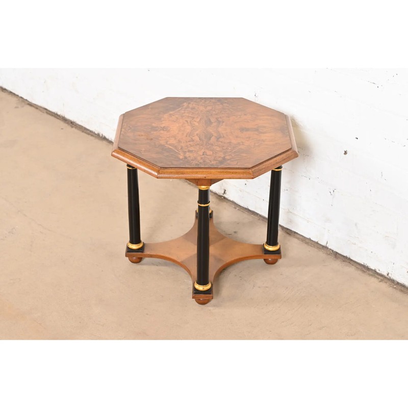 Baker Furniture Neoclassical Burled Walnut Tea Table, Circa 1960s gallery