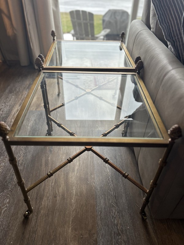 Mid Century Faux Bamboo Hollywood Regency Brass Square Side Tables gallery