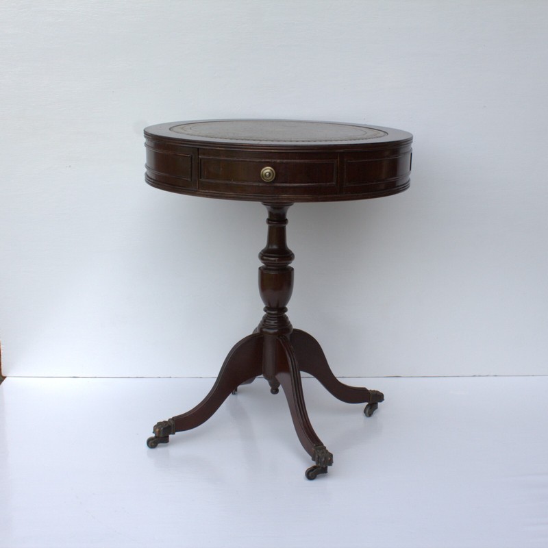 Edwardian style wood drum table 2 drawers leather top brass claw legs furniture gallery