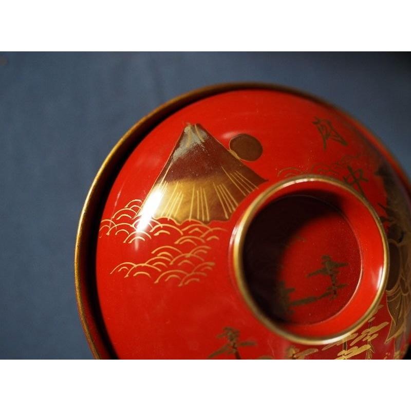 Japanese 10 Red Lacquer Bowls Fifty-three Stations 12cm (4.7in) Used gallery