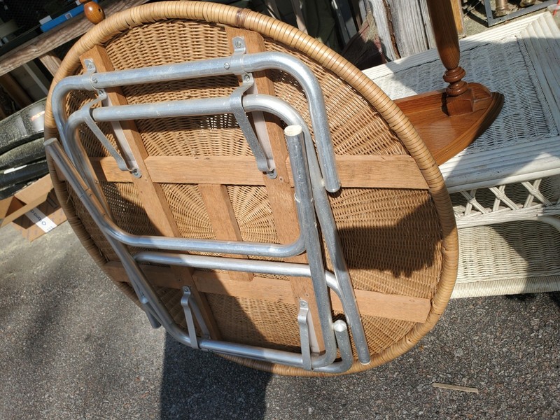 Folding Mid Century Rattan Table With Metal Base Folding gallery