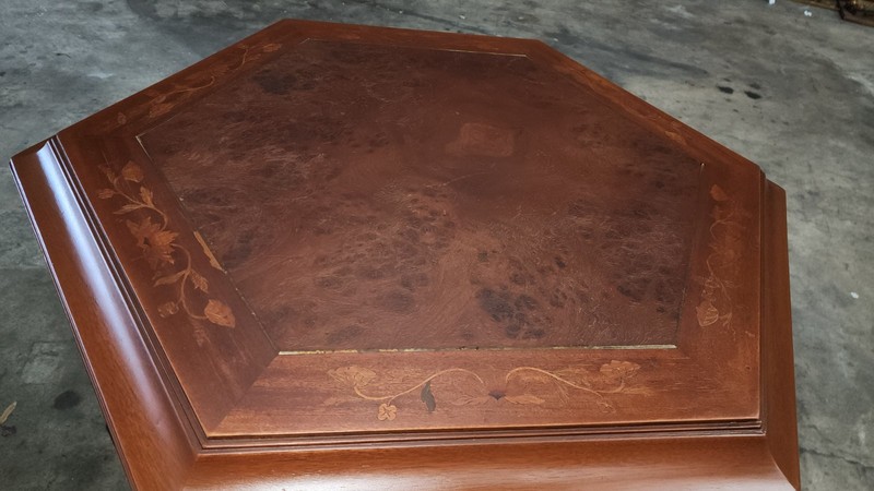 Victorian English Regency Tripod Leg Accent Table - Leather Top Roses Marquetry gallery
