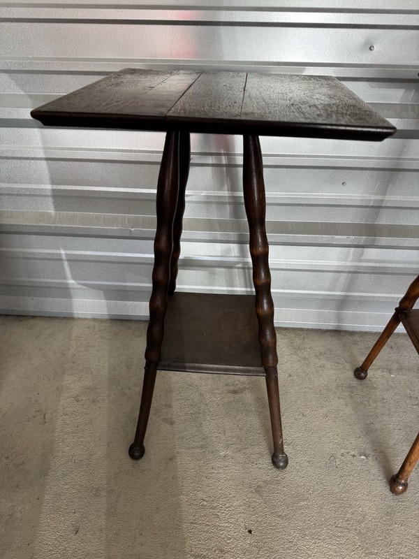 💙RARE 1940s WWII Era Antique Victorian Turned Spool Oak Square Parlor Table 29” gallery