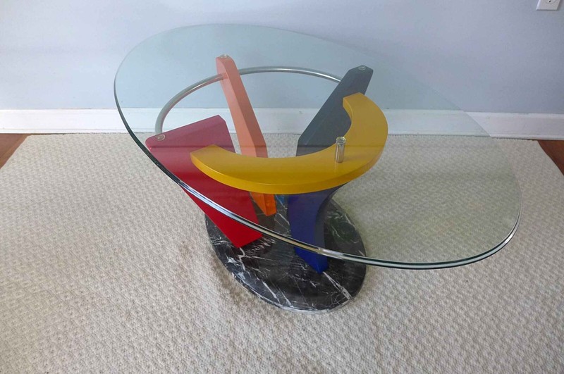 Memphis Design Marble and Glass Coffee Table 1980s Colorful Abstract Postmodern gallery