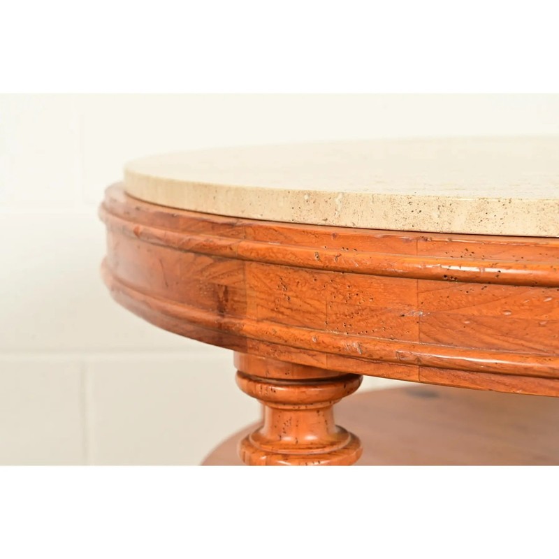 Baker Furniture Italian Provincial Pine and Travertine Top Tea Table gallery