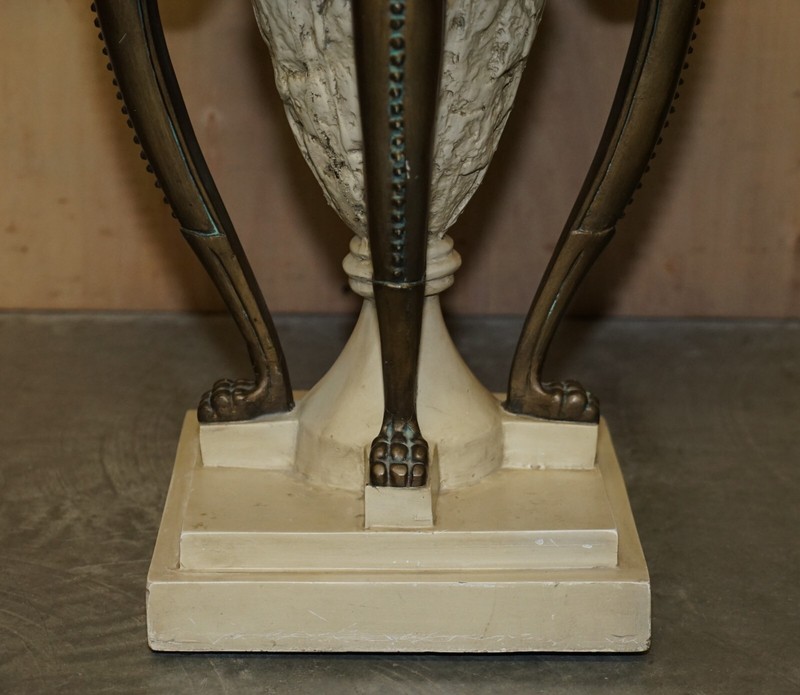 STUNNING VINTAGE EGYPTIAN REVIVAL SIDE END LAMP WINE TABLE WITH SOLID MARBLE TOP gallery