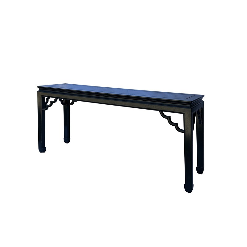 Chinese Vintage Elm Wood Scroll Motif Apron Black Console Altar Table cs7581 gallery