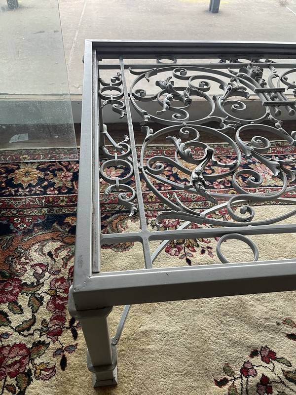 19th Century Style Wrought Iron Coffee Table with Beavled Glass Top gallery