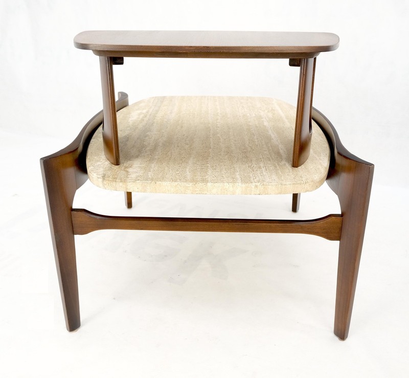 Pair Sculptural 1970s Walnut Travertine Tops Step Side End Tables Singer Sons gallery