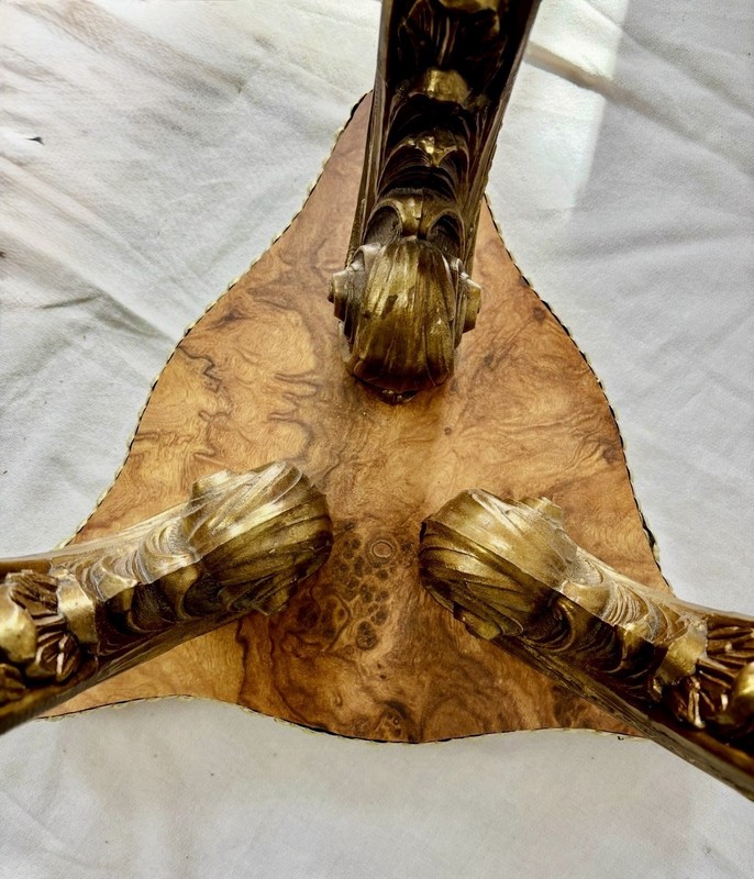 Exquisite Hollywood Regency Carved Gilt Side Table Brass Glass Top Burl Wood gallery