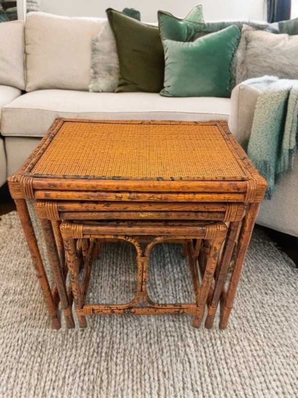 Vintage Bamboo & Wicker Nesting Tables - Set of 3, Boho Decor, Mid-Century Style gallery