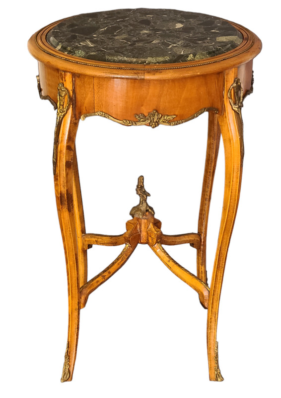 Vintage Made in Italy French Style Side Wood Table Marble Top Ornate Ormolu 31”