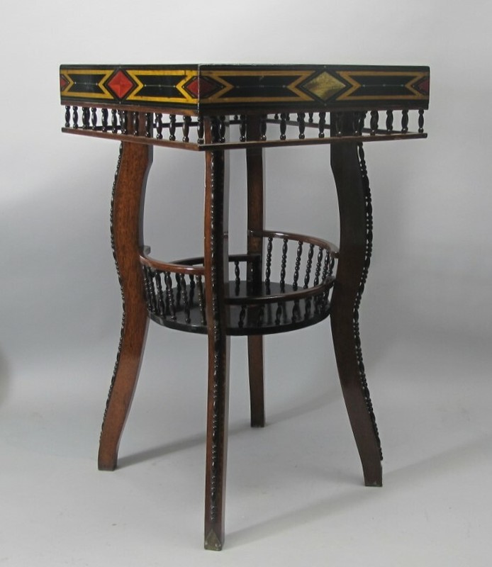 Gorgeous Unique 19th C. ANGLO INDIAN Painted & Ebonized Mahogany Table, c. 1895 gallery
