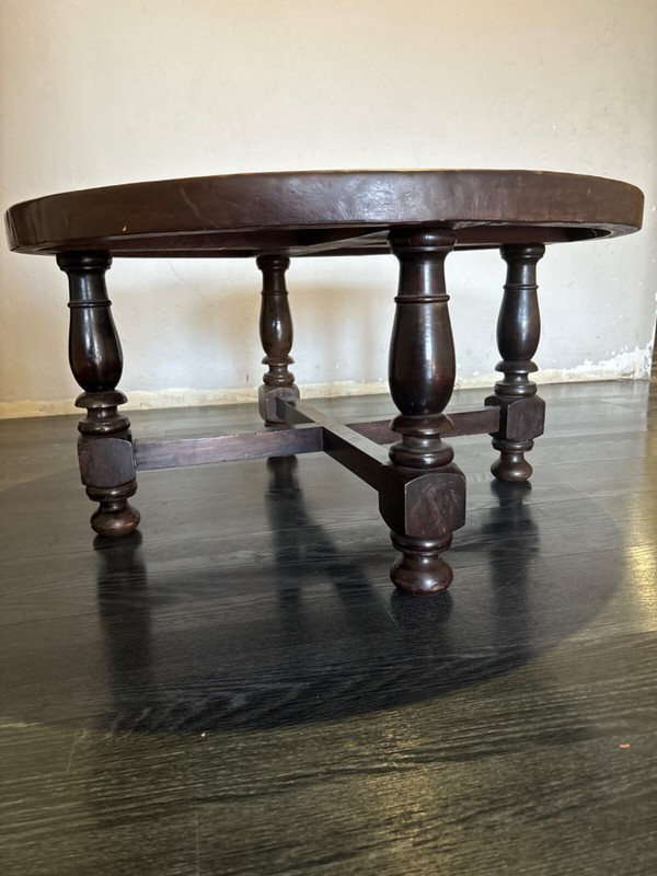 1960s Angel Pazimo Embossed Leather and Wood Coffee Table by Angel Pazmino gallery