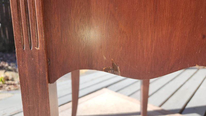Antique Hardwood 2 drawer side table with Curved Legs & Black Glass Top gallery