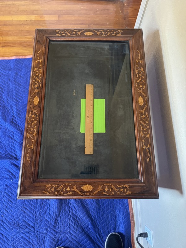 Antique Marquetry Vitrine Display Table with Beveled Glass Top 19th Century gallery