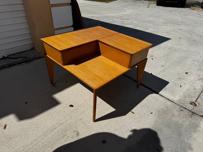Vintage Mid Century Modern End Table w/ Storage Blonde Wood