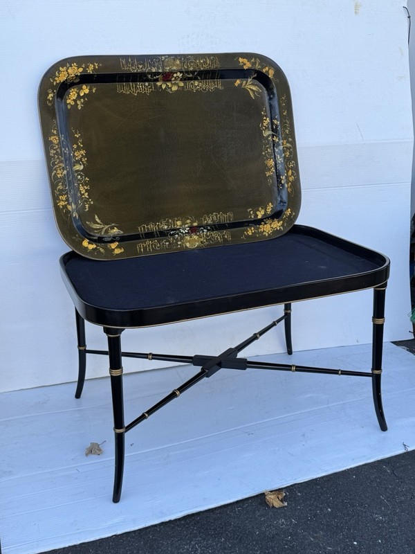 Maitland Smith Chinoiserie Removable Serving Tray Table Gold & Black gallery