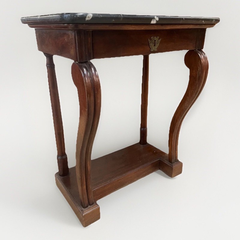 ANTIQUE FRENCH EMPIRE STYLE MARBLE-TOP MAHOGANY CONSOLE END SIDE TABLE