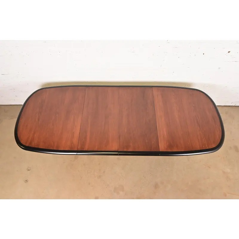 Drexel Heritage Modern Art Deco Walnut and Black Lacquered Pedestal Dining Table gallery