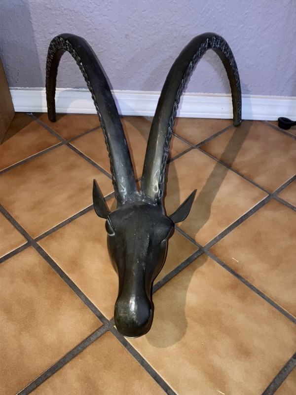 Mid Century Brass Ibex Ram Head Skull Coffee Table Base Alain Chervet LOOK READ
