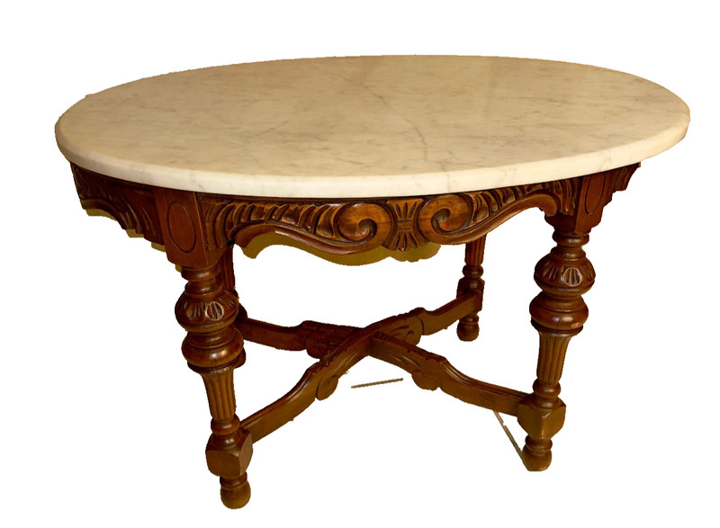 Mint! Italian Marble Antique Oval Top Coffee Occasional Tea End Table!