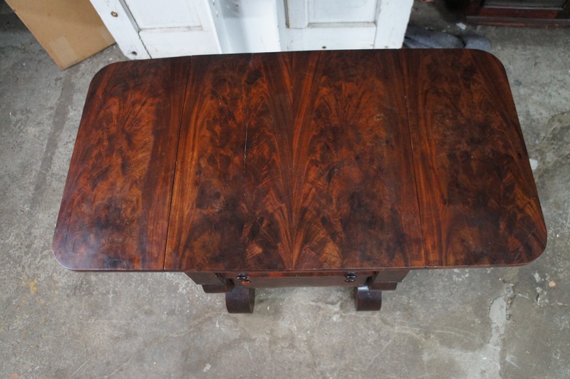 Antique American Empire Crotch Mahogany Drop Leaf Sewing Work Side Table Cabinet gallery