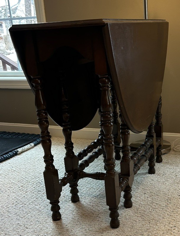 Antique English Oak Double Drop Leaf Gateleg Table W/Bobbin Legs - 48” Long gallery