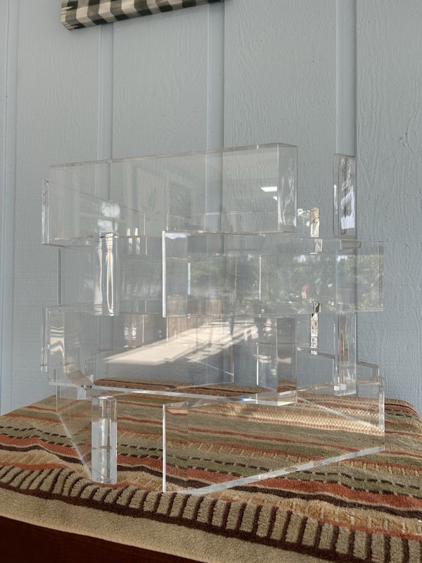 Stunning Stacked Lucite Blocks Coffee Table base-Free Glass Top As Gift gallery
