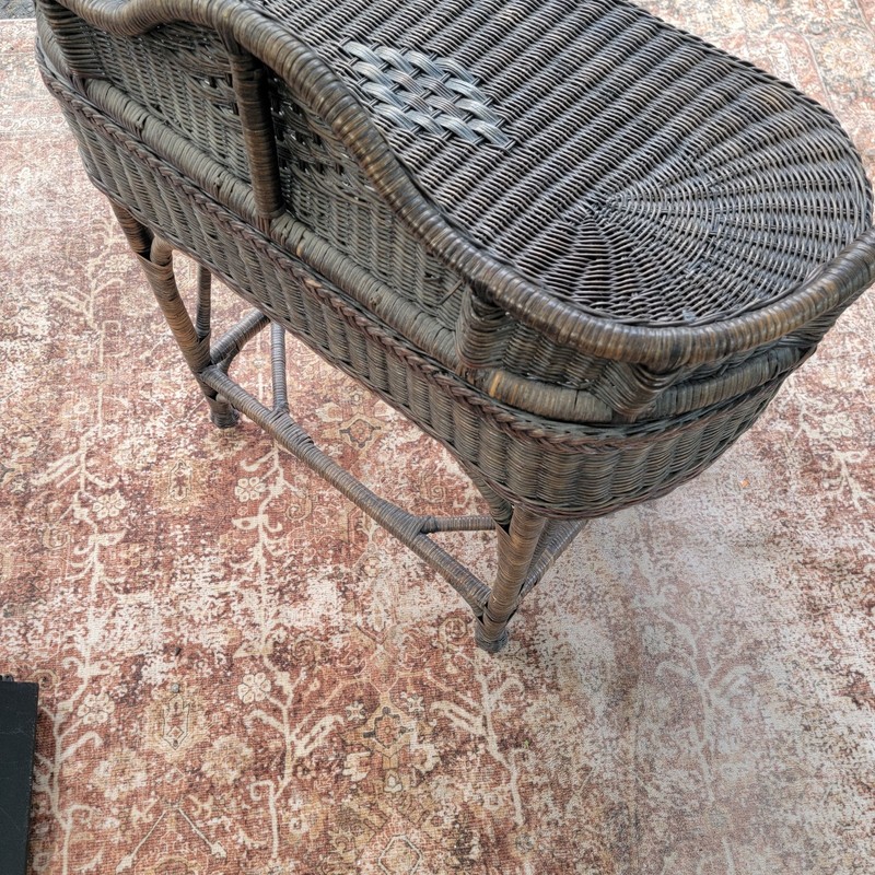 Vintage WICKER Desk Table Vanity w/ Drawer, Ceramic Knob & Stool gallery