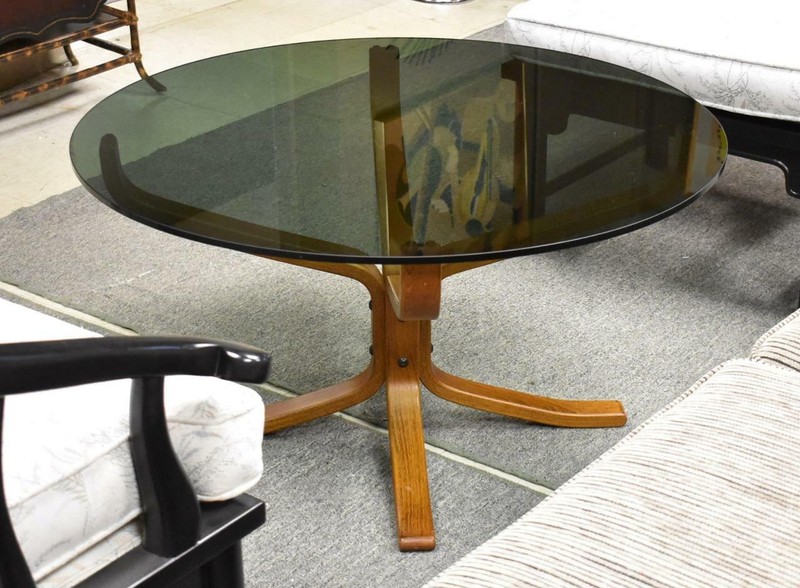 M Century Modern Round Teak Smoked Glass Coffee Table Ingmar Relling 4 Westnofa