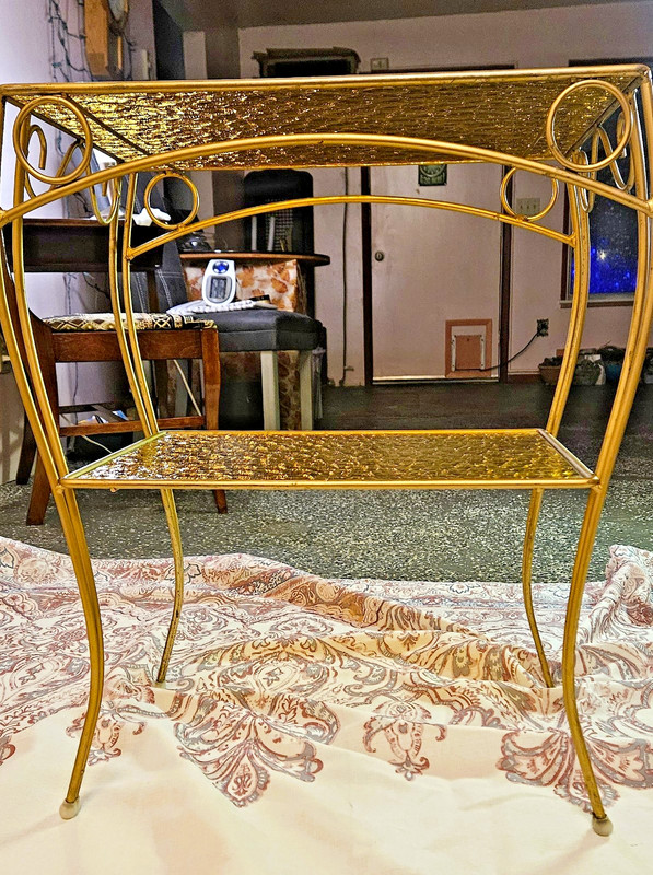 VTG MCM Tiered w/Original English Muffle Glass Table Hollywood Regency Retro gallery