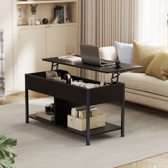 Gianna Lift Top Coffee Table 39" Storage Hidden Compartment Farmhouse Black gallery