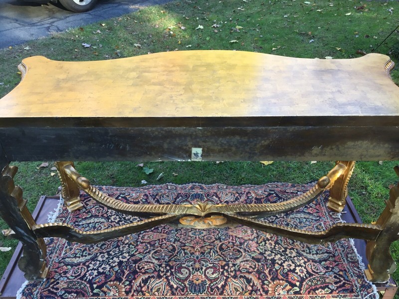 RARE ANTIQUE STYLE GOLD FLORENTINE CONSOLE TABLE WITH GOLDEN COVER gallery