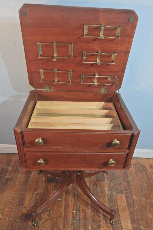 Mahogany Lift top Sewing Stand with Drawer and Trays gallery