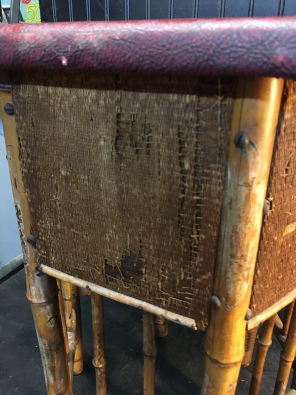 VTG 1900s Hexagon bamboo & rattan side table end table, Plant Stand , Asian 22" gallery