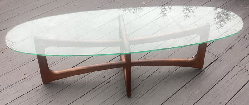 Vintage Danish Mid Century Modern Adrian Pearsall Walnut Glass Top Coffee Table