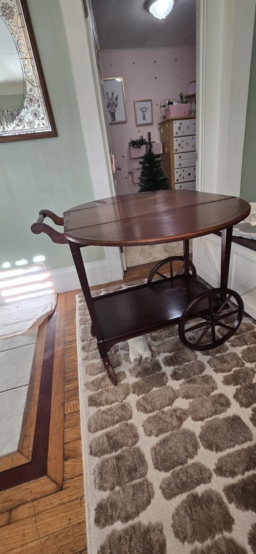 VINTAGE ANTIQUE WOODEN WAGON DROP LEAF TEA BAR SERVING CART gallery