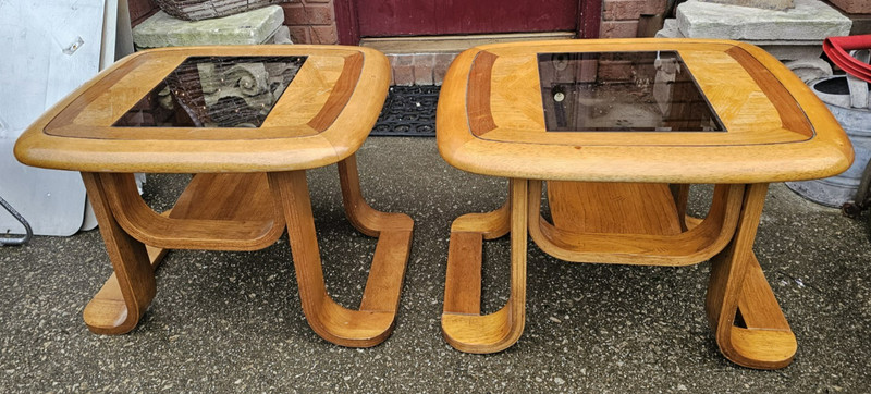 BENTWOOD TABLES MID-CENTURY GLASS TOP SIDE TABLES MAPLE gallery