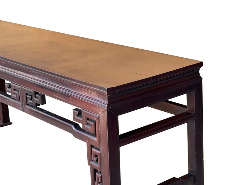 Chinese Vintage Brown Lacquer Square Ru Yi Motif Long Altar Console Table ws3882 gallery