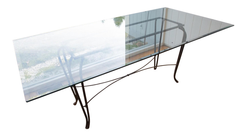 Vintage Glass And Wrought Iron Rectangular Dining Table