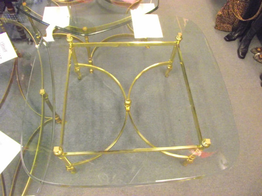 Mid Century Hollywood Regency Labarge Queen Anne Italy Brass Glass Coffee Table